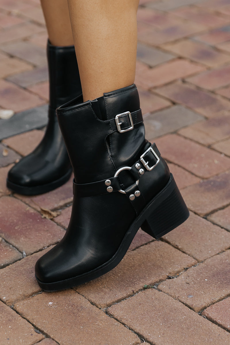 Black Belted Heeled Ankle Booties