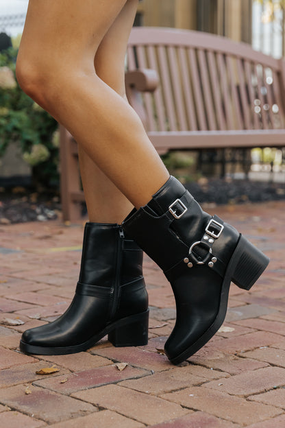 Black Belted Heeled Ankle Booties