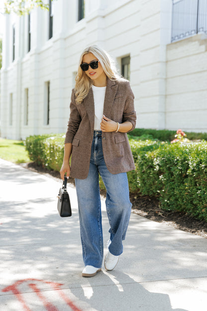 Office Ready Mocha Plaid Blazer