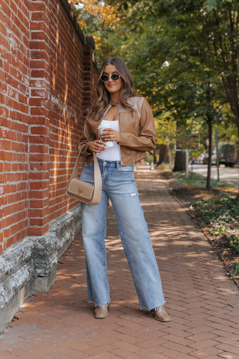 Brown Two Tone Faux Leather Jacket