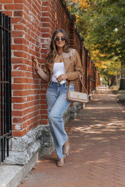 Brown Two Tone Faux Leather Jacket