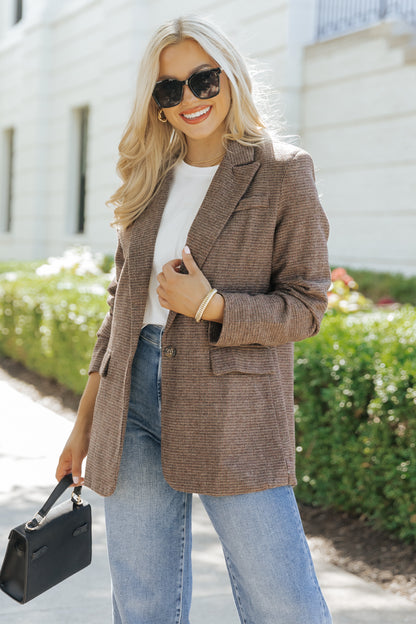 Office Ready Mocha Plaid Blazer