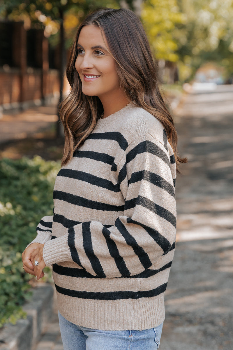 Black and Mocha Striped Pullover Sweater