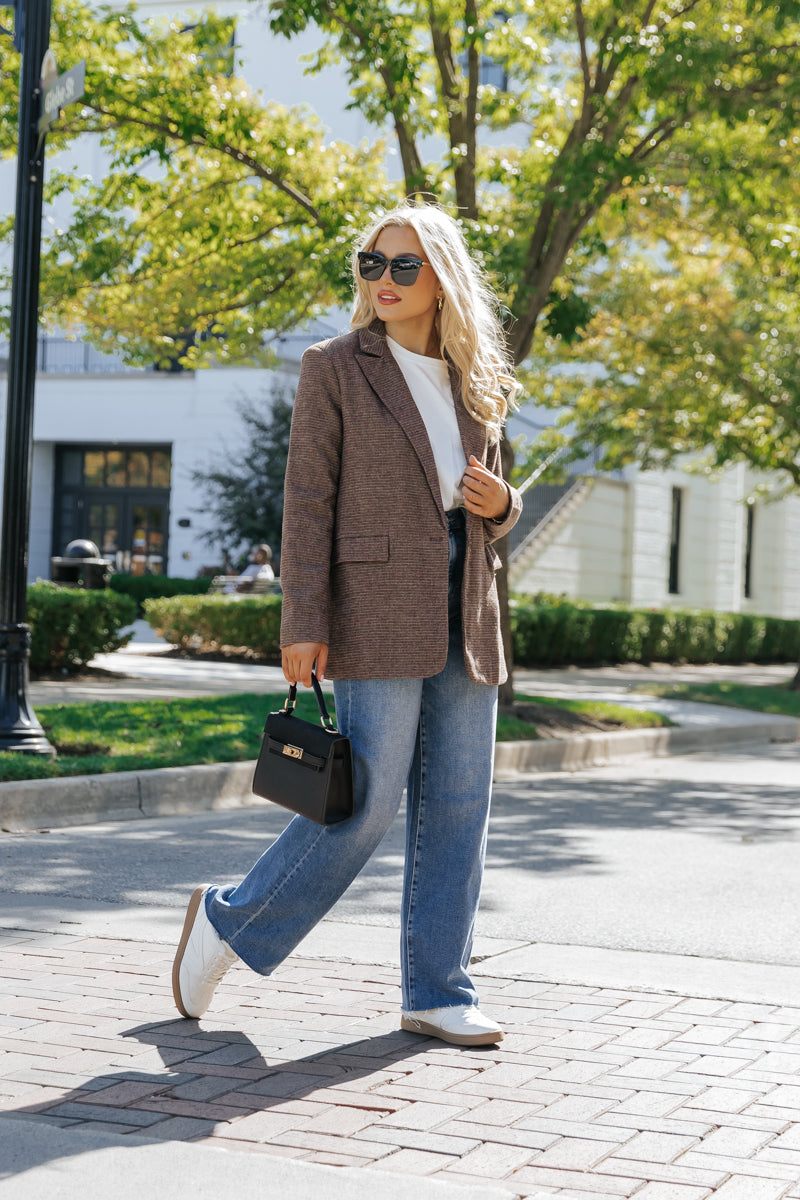 Office Ready Mocha Plaid Blazer