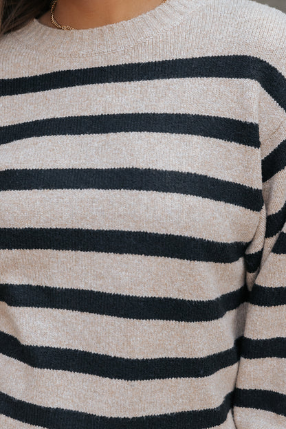 Black and Mocha Striped Pullover Sweater