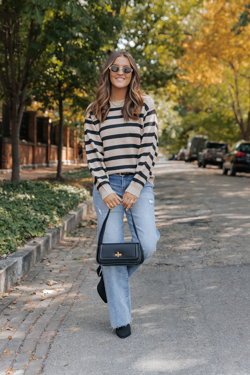 Black and Mocha Striped Pullover Sweater