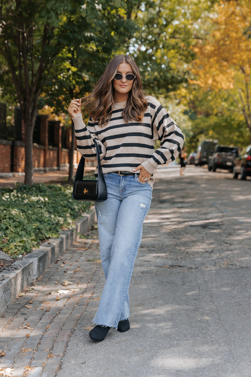 Black and Mocha Striped Pullover Sweater