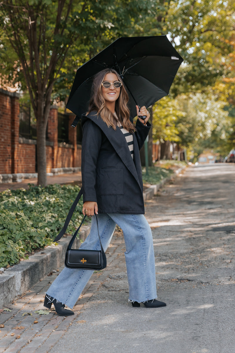 Sophisticated Black Tie Hooded Coat