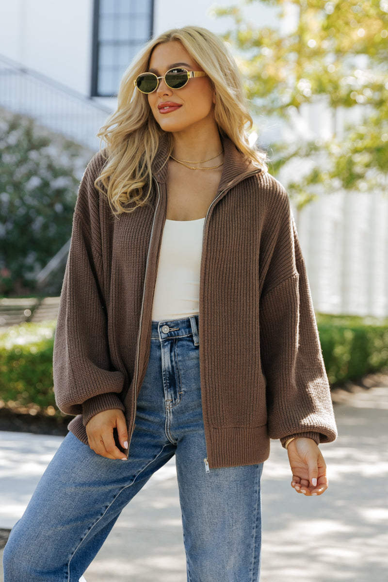 Mocha Zip Up Sweater Jacket