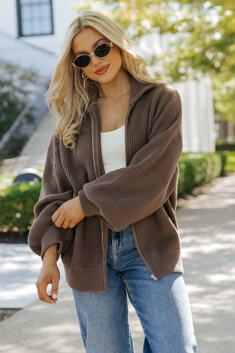 Mocha Zip Up Sweater Jacket