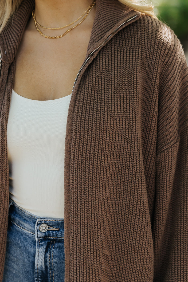 Mocha Zip Up Sweater Jacket