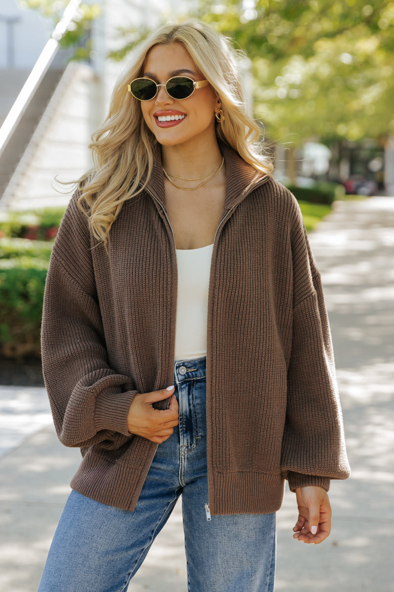 Mocha Zip Up Sweater Jacket