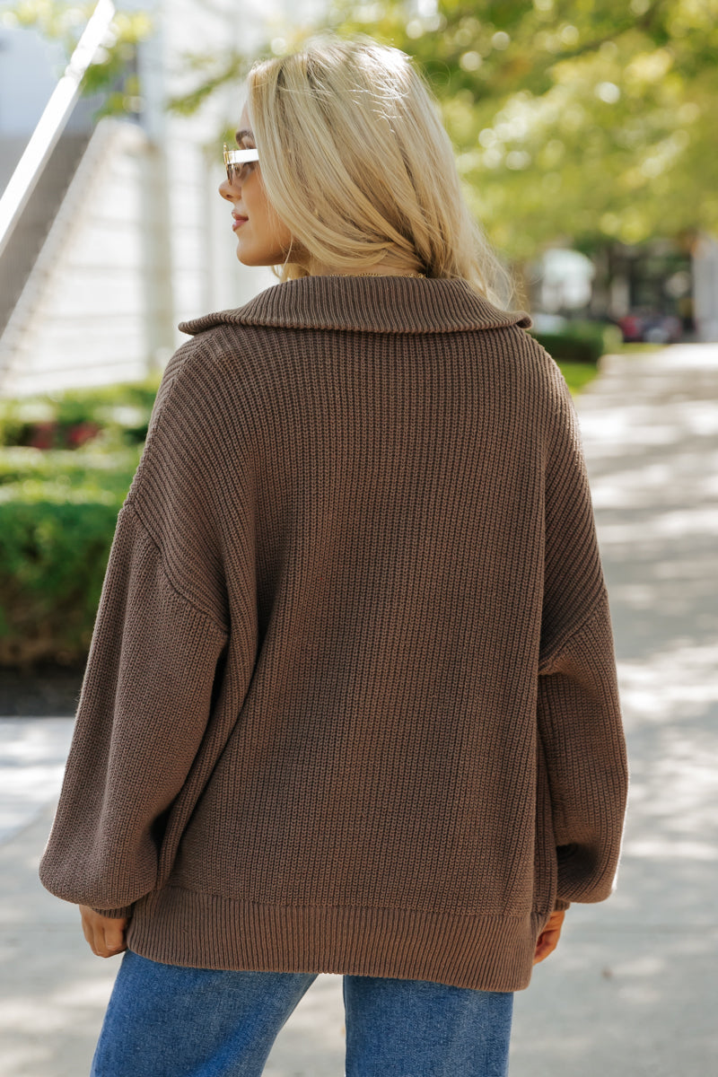 Mocha Zip Up Sweater Jacket