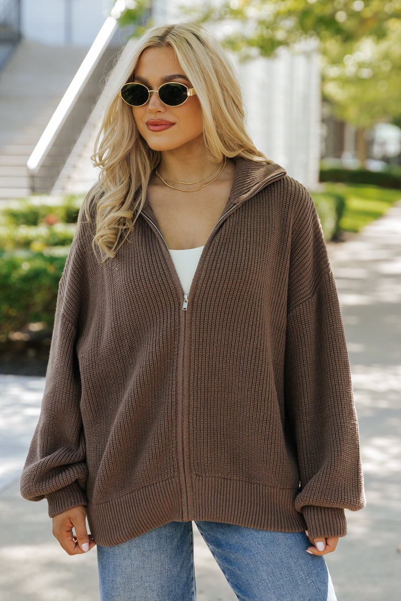 Mocha Zip Up Sweater Jacket