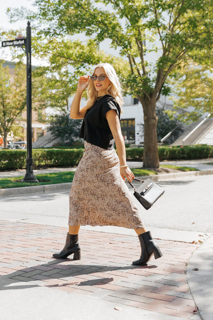 Brown Leopard Print Midi Skirt