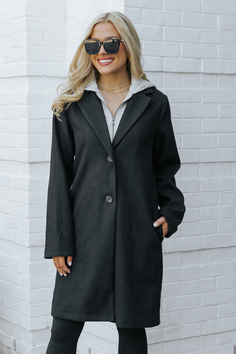 Josie Black Contrast Hooded Coat