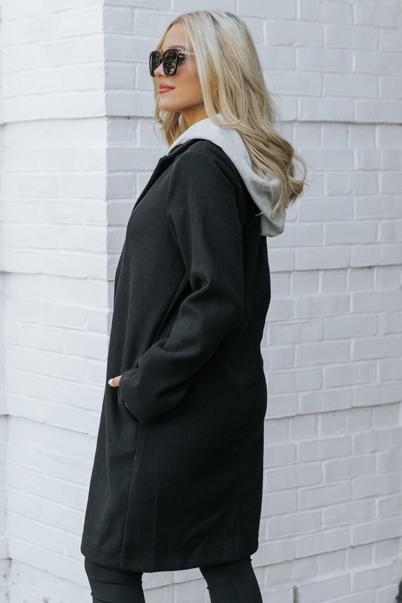 Josie Black Contrast Hooded Coat