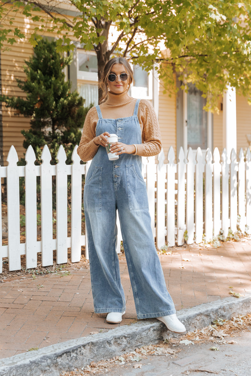 Georgia Wide Leg Denim Overalls