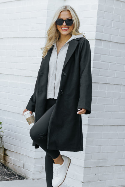 Josie Black Contrast Hooded Coat