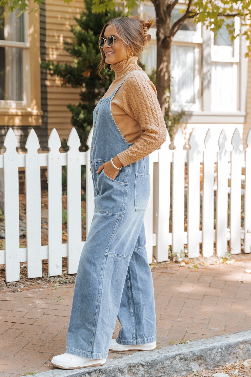 Georgia Wide Leg Denim Overalls