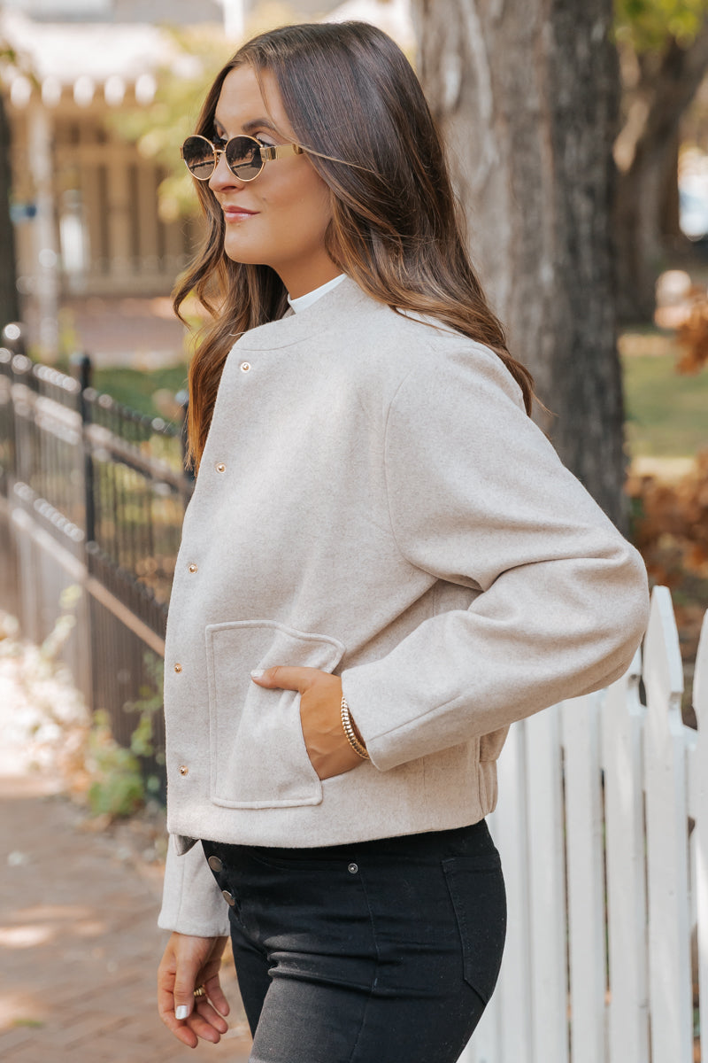 Effortless Beige Bomber Jacket