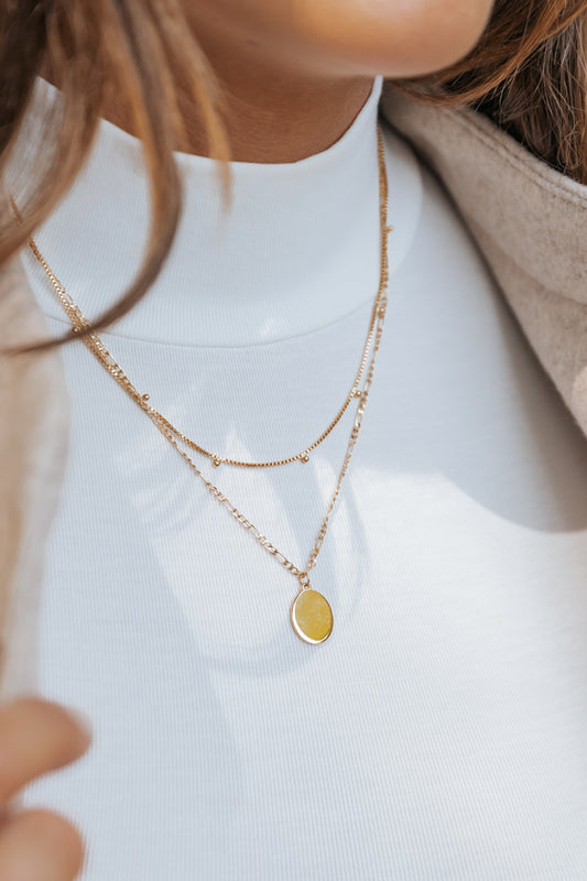 Gold Oval Pendant Layered Necklace