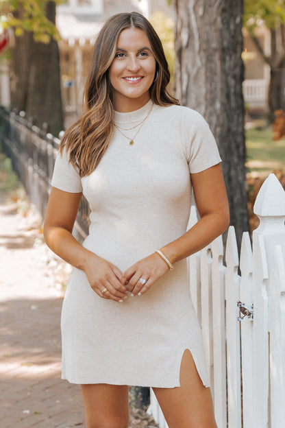 Beige Ribbed Bodycon Dress