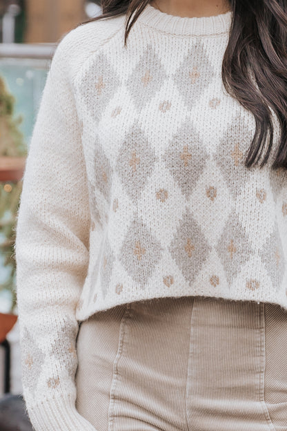 Cream Color Block Diamond Print Sweater - FINAL SALE