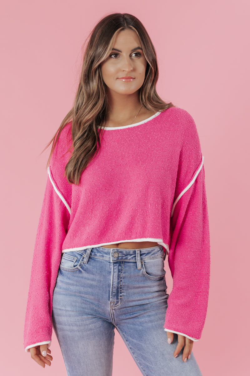 Pink Boat Neck Seam Detail Sweater - FINAL SALE