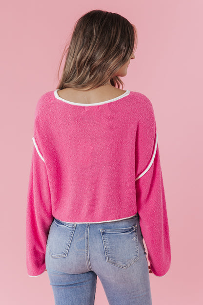 Pink Boat Neck Seam Detail Sweater - FINAL SALE