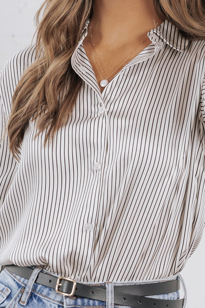 Striped Ivory Silk Button Down Shirt
