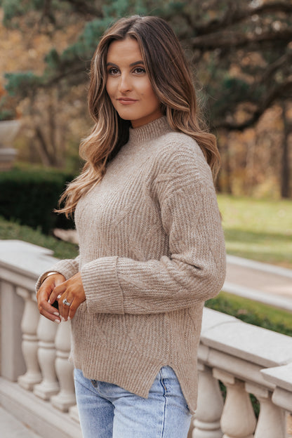 Taupe Cable Knit Wool Sweater