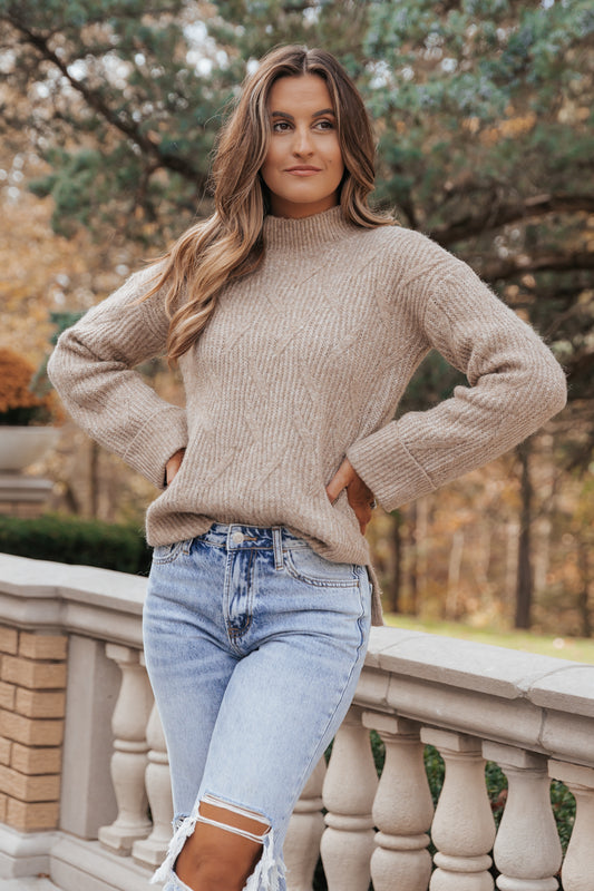 Taupe Cable Knit Wool Sweater - FINAL SALE