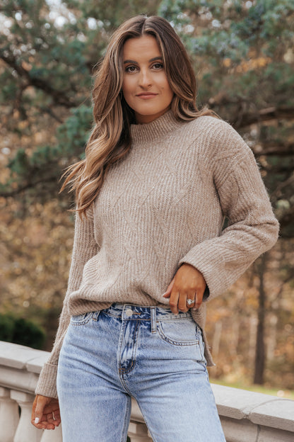 Taupe Cable Knit Wool Sweater