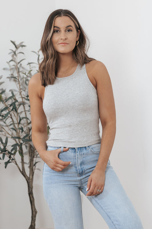 Grey Ribbed Padded Tank Top - FINAL SALE