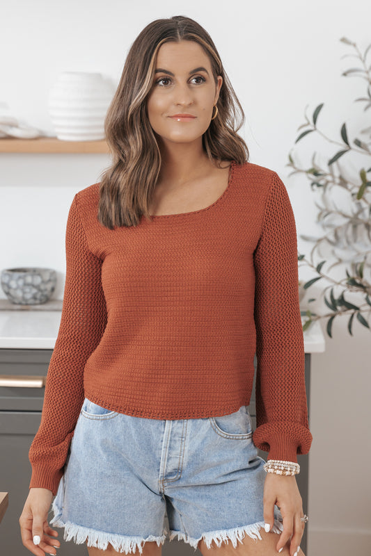 Orange Long Sleeve Ribbed Sweater - FINAL SALE