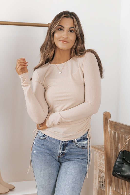 Almond Long Sleeve Ruched Top - FINAL SALE