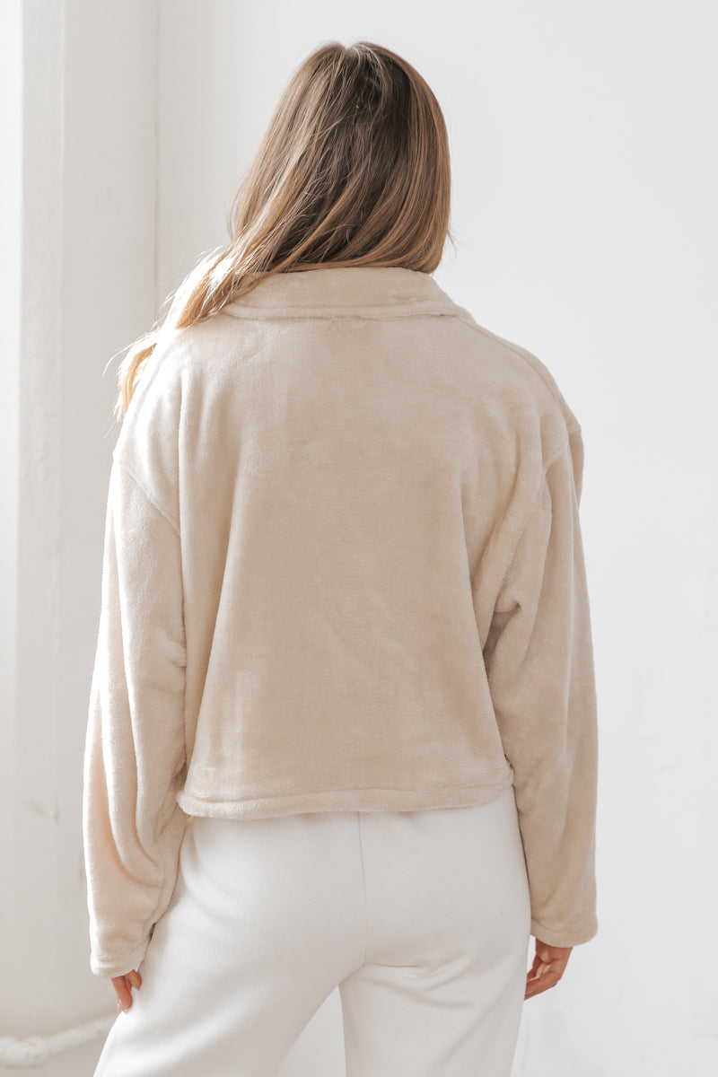 Cream Button Up Fleece Pullover Jacket - FINAL SALE