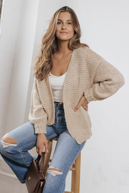 Tan Open Front Wool Cardigan - FINAL SALE