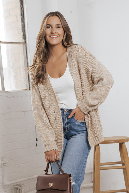 Tan Open Front Wool Cardigan - FINAL SALE