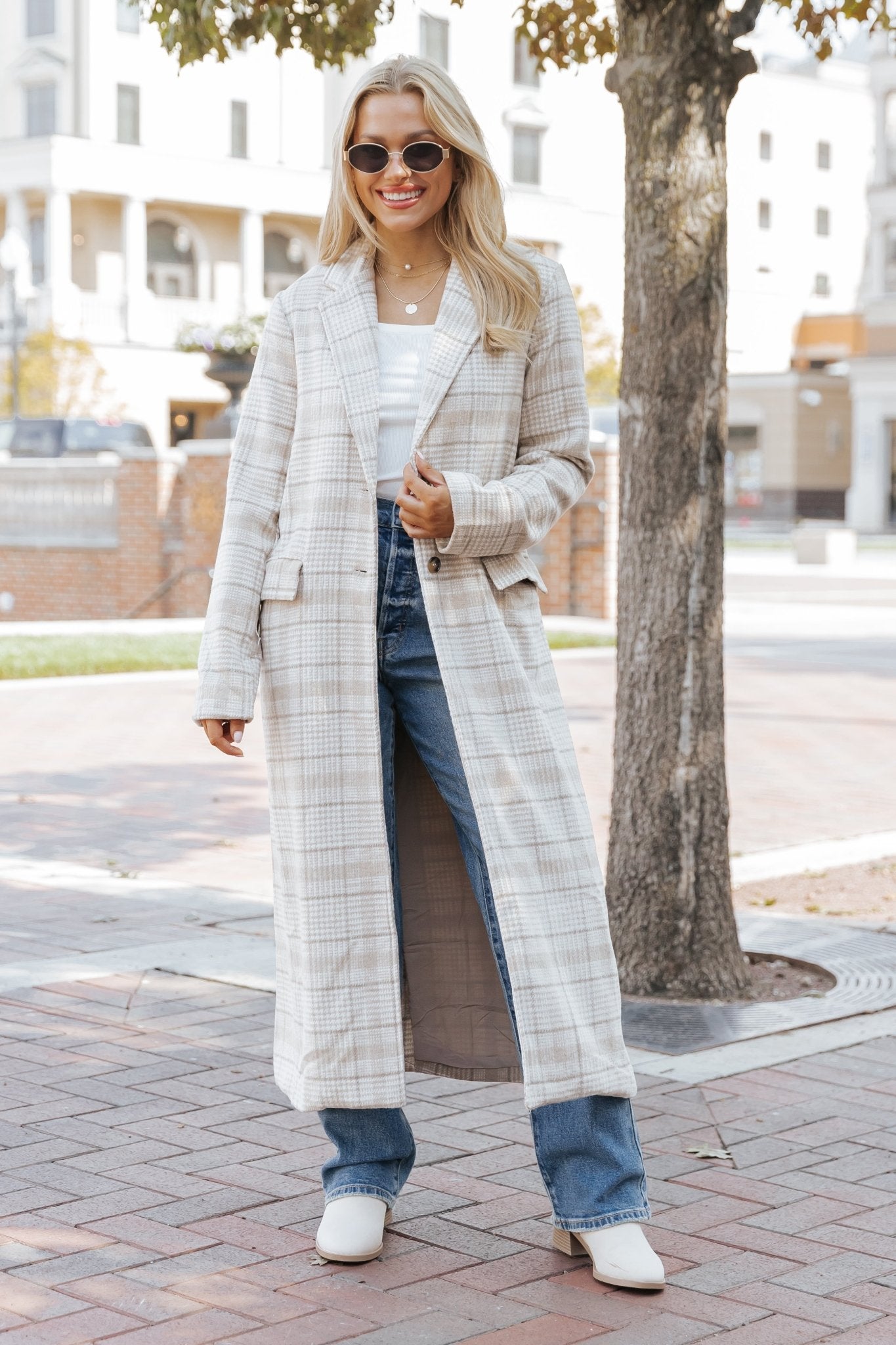 After Fall Tan Plaid Trench Coat - Magnolia Boutique