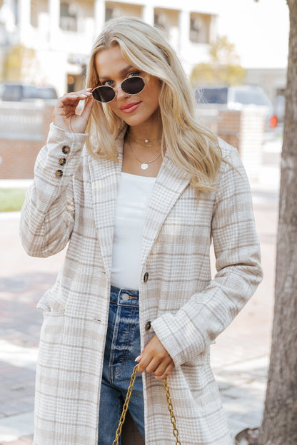 After Fall Tan Plaid Trench Coat - Magnolia Boutique