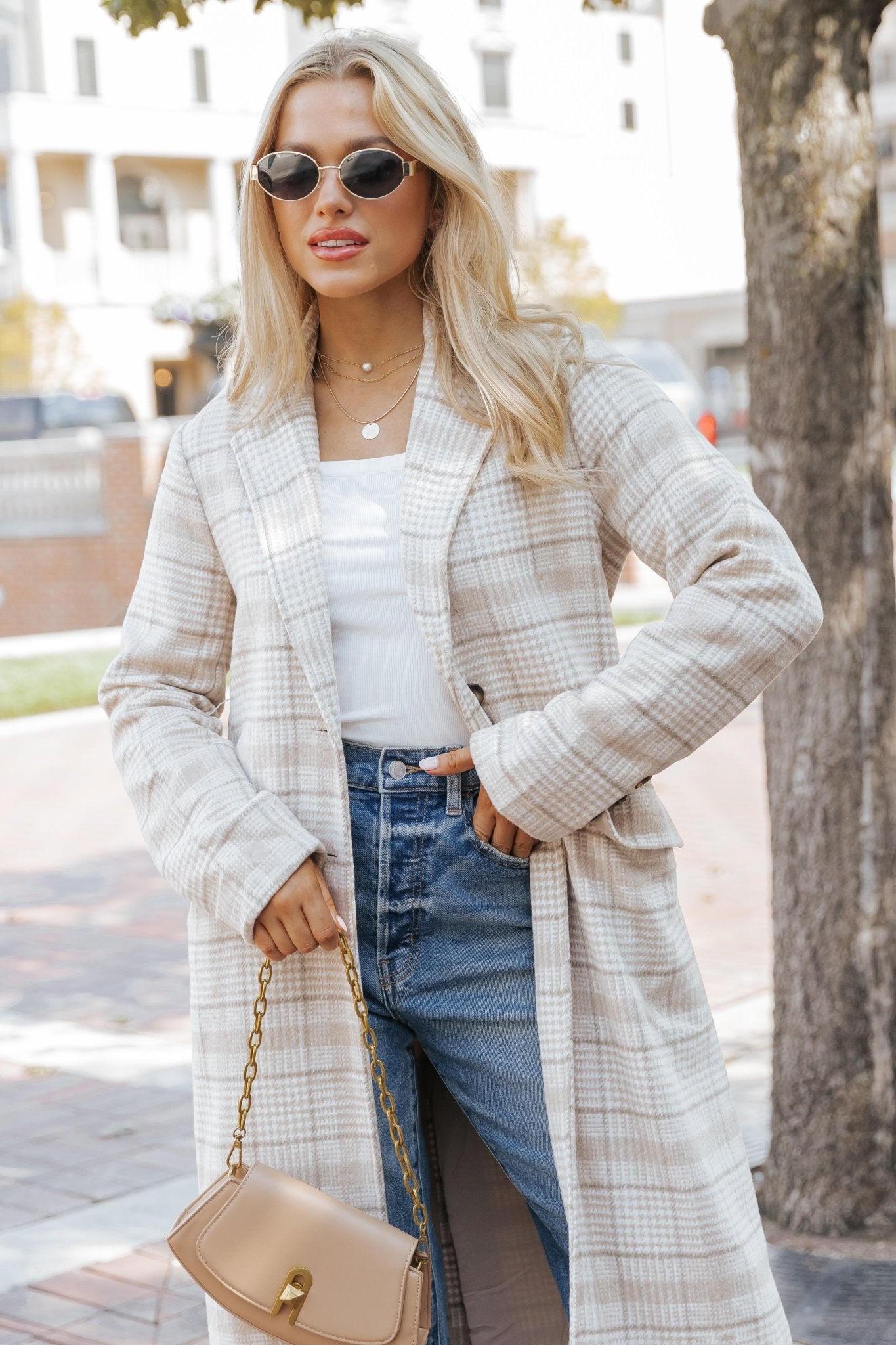 After Fall Tan Plaid Trench Coat - Magnolia Boutique