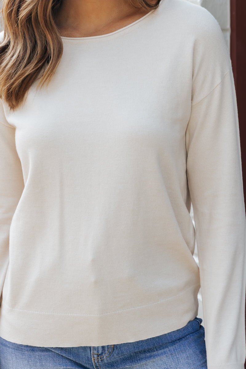 Almond Long Sleeve Boat Neck Sweater - Magnolia Boutique