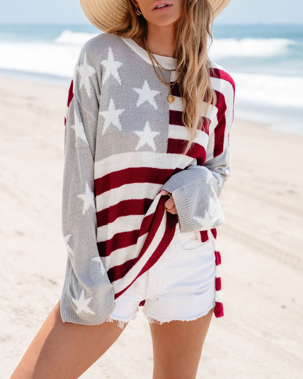 American Flag Pullover Sweater - Magnolia Boutique