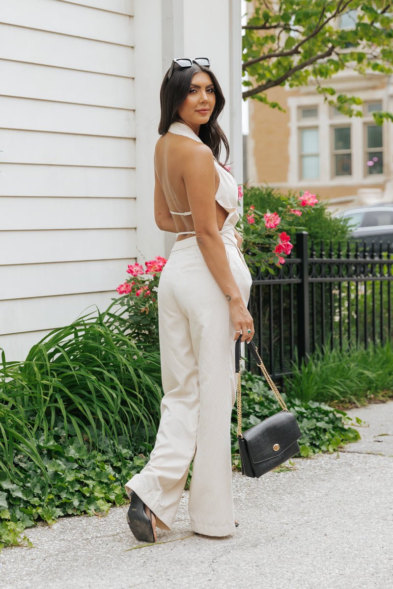 Aureum Ivory Pinstripe Twill Wide Leg Pants - Magnolia Boutique