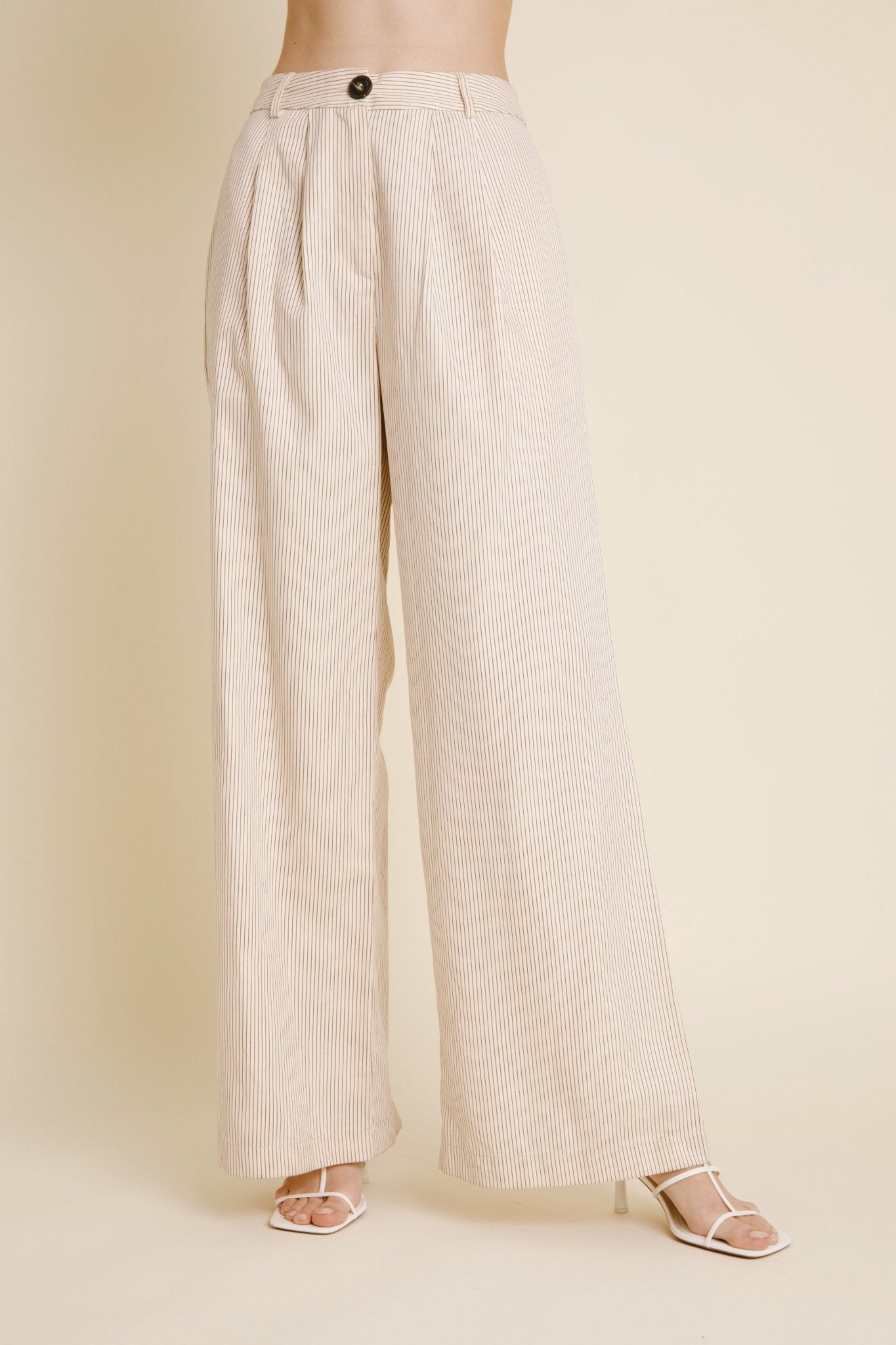 Aureum Ivory Pinstripe Twill Wide Leg Pants - Magnolia Boutique