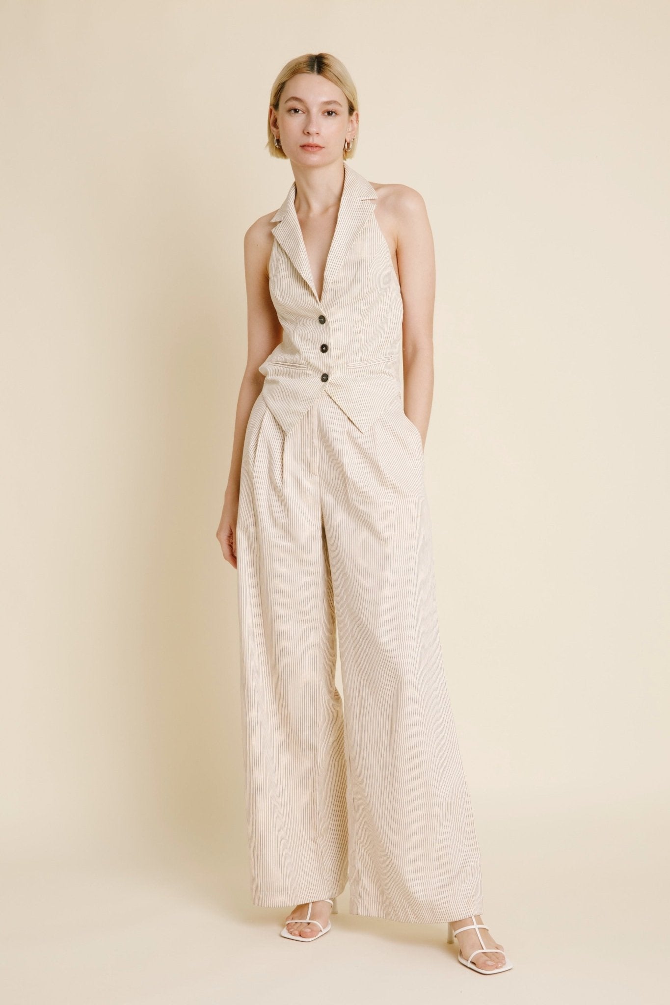 Aureum Ivory Pinstripe Twill Wide Leg Pants - Magnolia Boutique