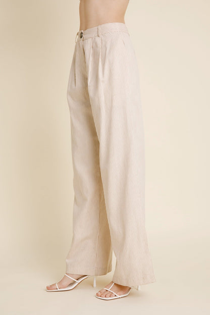Aureum Ivory Pinstripe Twill Wide Leg Pants - Magnolia Boutique