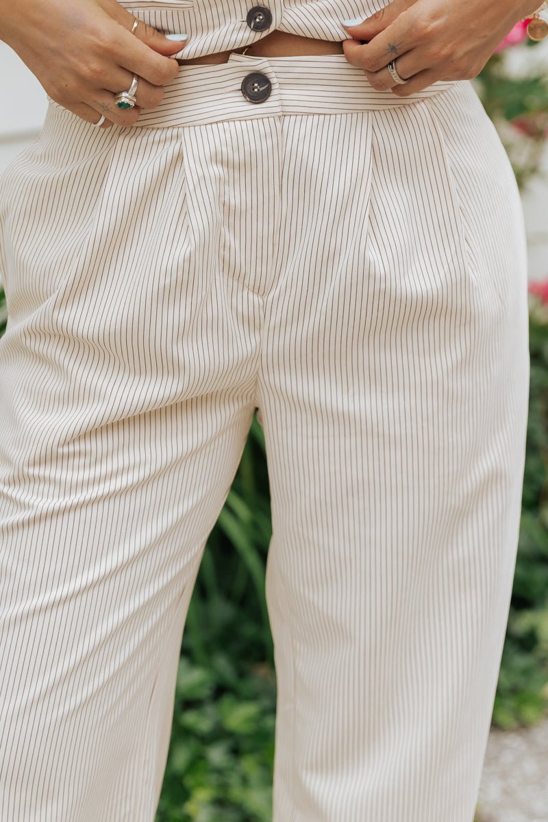 Aureum Ivory Pinstripe Twill Wide Leg Pants - Magnolia Boutique